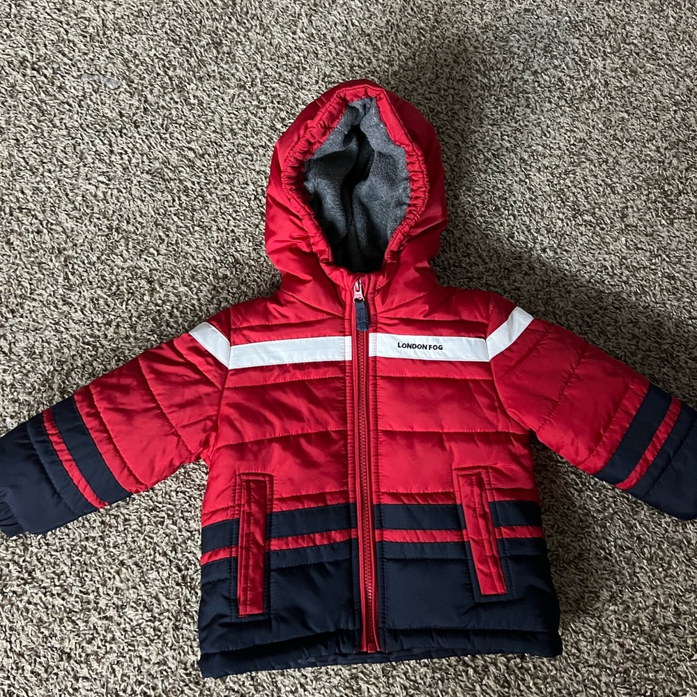 London Fog Red & Navy Toddler Puffer Jacket with Hood